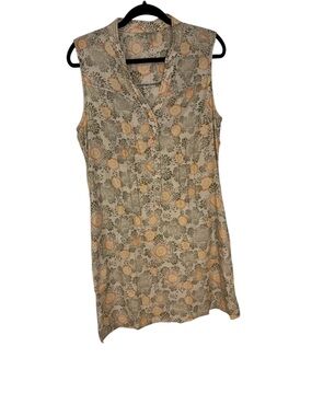 Royal Robbins Sleeveless Floral Print Dress in Cream and Peach